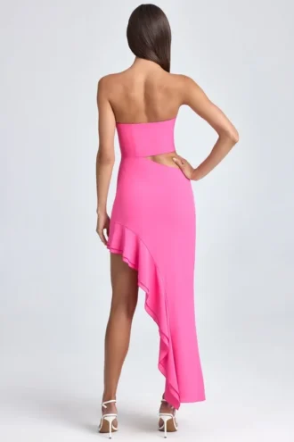 Acelynn Bandeau-Maxikleid mit Cut-outs und Rüschenbesatz in Lollipop Pink