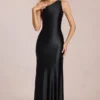 Adelina Asymmetrisches Abendkleid mit Bindeband in Schwarz Adelina Asymmetrisches Abendkleid mit Bindeband in Schwarz