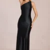 Adelina Asymmetrisches Abendkleid mit Bindeband in Schwarz Adelina Asymmetrisches Abendkleid mit Bindeband in Schwarz