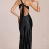 Adelina Asymmetrisches Abendkleid mit Bindeband in Schwarz Adelina Asymmetrisches Abendkleid mit Bindeband in Schwarz