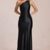 Adelina Asymmetrisches Abendkleid mit Bindeband in Schwarz Adelina Asymmetrisches Abendkleid mit Bindeband in Schwarz