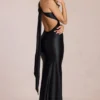 Adelina Asymmetrisches Abendkleid mit Bindeband in Schwarz Adelina Asymmetrisches Abendkleid mit Bindeband in Schwarz