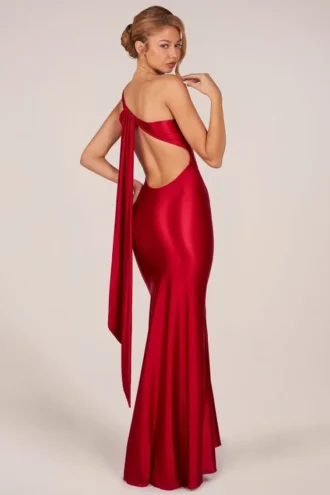 Adelina Asymmetrisches Kleid mit Rückenbinde in Rosarot