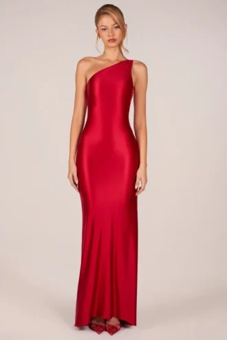 Adelina Asymmetrisches Kleid mit Rückenbinde in Rosarot