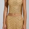 Adhara Verzierter A-Linien-Micro-Minirock mit niedriger Leibhöhe in Gold
