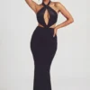 Adriana Maxikleid aus Samt mit Neckholder-Ausschnitt in Tiefschwarz