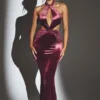 Adriana Samt-Maxikleid mit Neckholder in Weinrot Adriana Samt-Maxikleid mit Neckholder in Weinrot