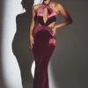Adriana Samt-Maxikleid mit Neckholder in Weinrot Adriana Samt-Maxikleid mit Neckholder in Weinrot