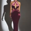 Adriana Samt-Maxikleid mit Neckholder in Weinrot Adriana Samt-Maxikleid mit Neckholder in Weinrot