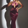 Adriana Samt-Maxikleid mit Neckholder in Weinrot Adriana Samt-Maxikleid mit Neckholder in Weinrot