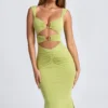 Aelia Modal-Kleid mit Rüschen, Metallverzierungen und Cut-outs in Olivgrün