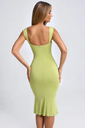 Aelia Modal-Kleid mit Rüschen, Metallverzierungen und Cut-outs in Olivgrün