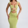 Aelia Modal-Kleid mit Rüschen, Metallverzierungen und Cut-outs in Olivgrün