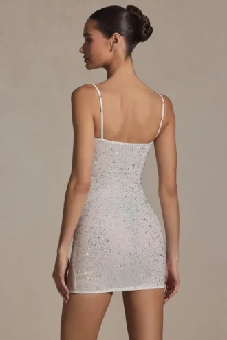 Aellin verziertes, figurbetontes Minikleid in Weiß