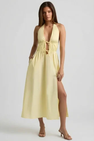 Aeris Rückenfreies Midaxi-Kleid aus Baumwollpopeline in Zitronengelb