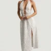 Aeris rückenfreies Midaxi-Kleid aus Baumwollpopeline mit Rosenprint Aeris rückenfreies Midaxi-Kleid aus Baumwollpopeline mit Rosenprint