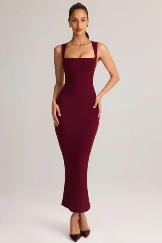 Ainslee Midi-Kleid aus Modal mit quadratischem Ausschnitt in Weinrot