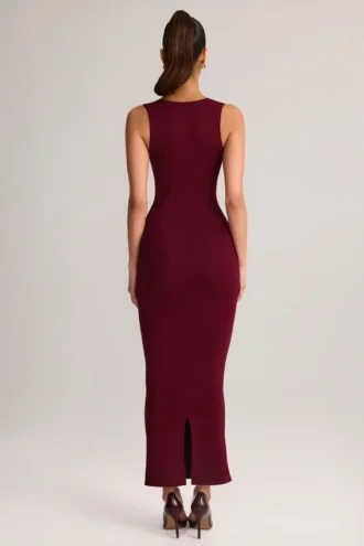 Ainslee Midi-Kleid aus Modal mit quadratischem Ausschnitt in Weinrot