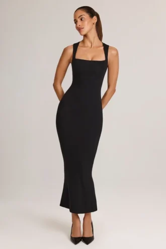 Ainslee Modal-Midi-Kleid mit quadratischem Ausschnitt in Schwarz