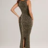 Ainslee Modal-Midi-Kleid mit quadratischem Ausschnitt und Leopardenmuster