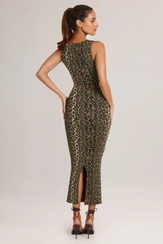 Ainslee Modal-Midi-Kleid mit quadratischem Ausschnitt und Leopardenmuster