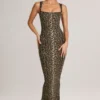Ainslee Modal-Midi-Kleid mit quadratischem Ausschnitt und Leopardenmuster