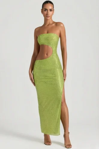 Alamea Bandeau-Maxikleid mit Cut-outs und Verzierungen in Birnengrün