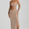 Alamea Bandeau-Maxikleid mit Verzierungen und Cut-outs in Honig Alamea Bandeau-Maxikleid mit Verzierungen und Cut-outs in Honig