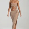 Alamea Bandeau-Maxikleid mit Verzierungen und Cut-outs in Honig Alamea Bandeau-Maxikleid mit Verzierungen und Cut-outs in Honig