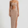 Alamea Bandeau-Maxikleid mit Verzierungen und Cut-outs in Honig Alamea Bandeau-Maxikleid mit Verzierungen und Cut-outs in Honig
