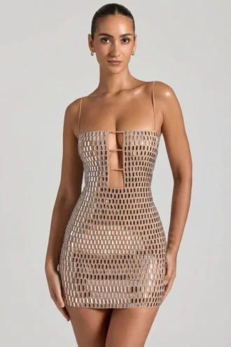 Alanni verziertes Cut-Out-Minikleid in Honig