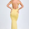 Aldona Slinky Jersey-Kleid mit Blumenapplikationen in Pastellgelb Aldona Slinky Jersey-Kleid mit Blumenapplikationen in Pastellgelb