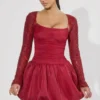 Aletta Minikleid mit verziertem Bubble-Saum in Rot