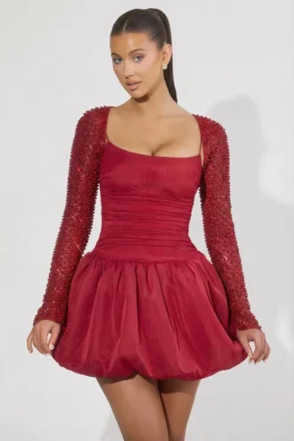 Aletta Minikleid mit verziertem Bubble-Saum in Rot
