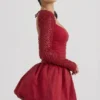 Aletta Minikleid mit verziertem Bubble-Saum in Rot