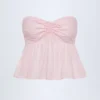 Alma Crop-Top aus Baumwollpopeline mit Bindeband vorne in Rosa-Weiß-Streifen