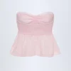 Alma Crop-Top aus Baumwollpopeline mit Bindeband vorne in Rosa-Weiß-Streifen