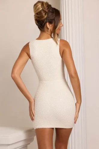 Alsace Minikleid mit verziertem V-Ausschnitt in Weiß