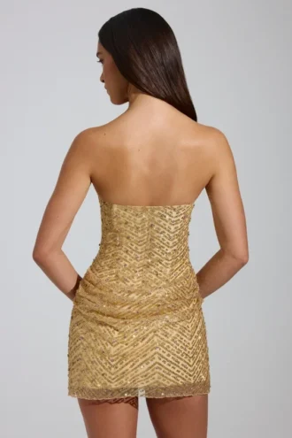 Amalina verziertes Bandeau-Minikleid in A-Linie in Gold