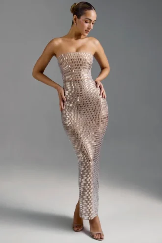 Amaya Bandeau-Maxikleid mit Verzierung in Mandel