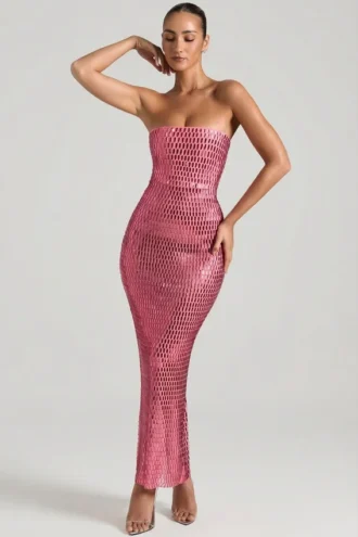 Amaya verziertes trägerloses Bandeau-Maxikleid in Wassermelone