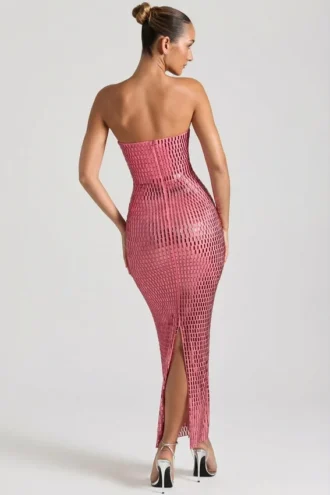 Amaya verziertes trägerloses Bandeau-Maxikleid in Wassermelone