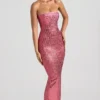 Amaya verziertes trägerloses Bandeau-Maxikleid in Wassermelone Amaya verziertes trägerloses Bandeau-Maxikleid in Wassermelone