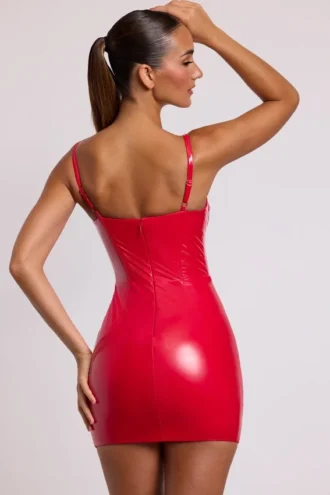 Ambrose Vinyl-Korsett-Bügel-Minikleid in Feuerrot