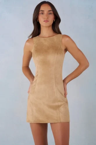 Amielle A-Linien-Minikleid aus Kunstwildleder in Beige