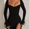 Amryn Langarm-A-Linien-Minikleid in Schwarz Amryn Langarm-A-Linien-Minikleid in Schwarz