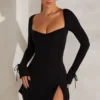 Amryn Langarm-A-Linien-Minikleid in Schwarz Amryn Langarm-A-Linien-Minikleid in Schwarz