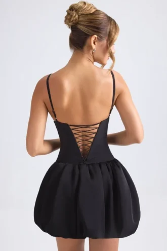 Anahita Schnür-Mikro-Minikleid mit Bubble-Saum und Korsett in Schwarz
