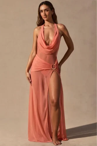 Anaya Maxikleid mit Wasserfallausschnitt in Koralle Anaya Maxikleid mit Wasserfallausschnitt in Koralle