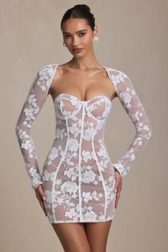 Andreia Minikleid mit Korsett und Spitzenverzierung in Weiß